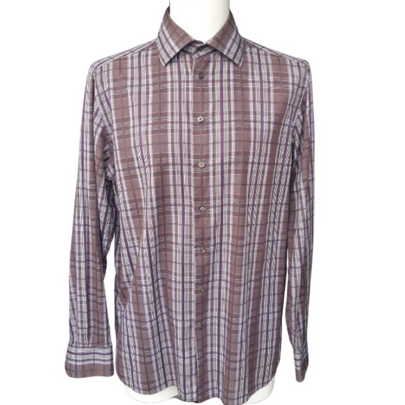 Harry Rosen SZ M Purple Plaid Lightweight Cotton LS Men's Button Up Shirt - Picture 1 of 14